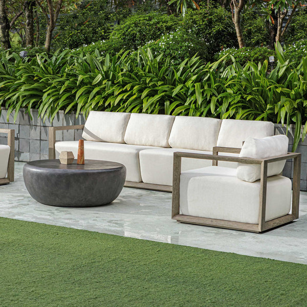 Uttermost Remsen Outdoor Sofa - Weathered Gray Mahogany Frame With Cushioned Oyster White Seating Brown,White Mahogani Wood And Fabric Cloud Dancer 53003