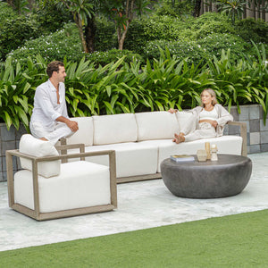 Uttermost Remsen Outdoor Sofa - Weathered Gray Mahogany Frame With Cushioned Oyster White Seating Brown,White Mahogani Wood And Fabric Cloud Dancer 53003