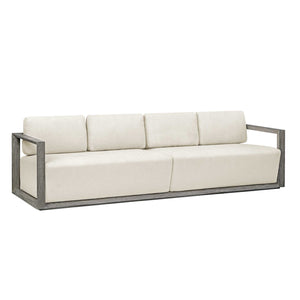 Uttermost Remsen Outdoor Sofa - Weathered Gray Mahogany Frame With Cushioned Oyster White Seating Brown,White Mahogani Wood And Fabric Cloud Dancer 53003