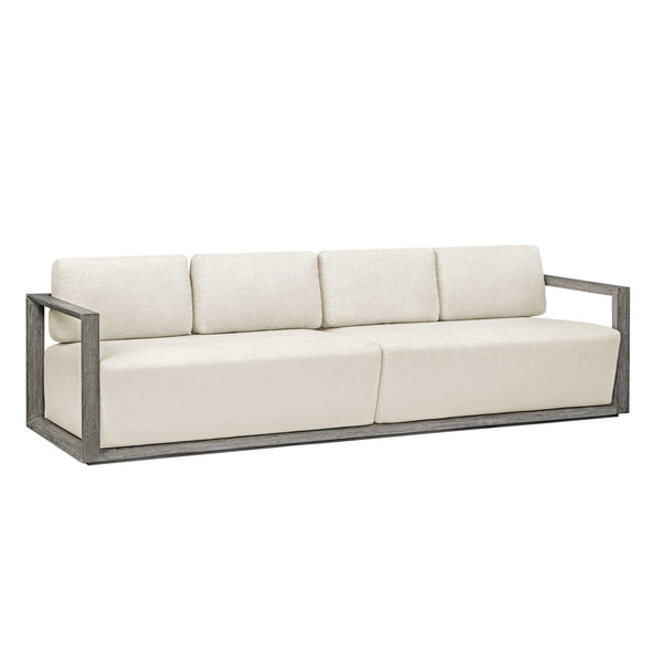 Uttermost Remsen Outdoor Sofa - Weathered Gray Mahogany Frame With Cushioned Oyster White Seating Brown,White Mahogani Wood And Fabric Cloud Dancer 53003