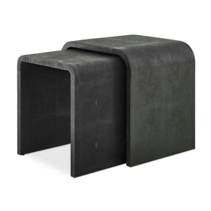 Uttermost Chic Gray Faux Shagreen Nesting Side Table Set Of 2 - Stylish Solid Wood Design For Any Space Black,Gray Plywood,Hardwood,Shargeen 50164