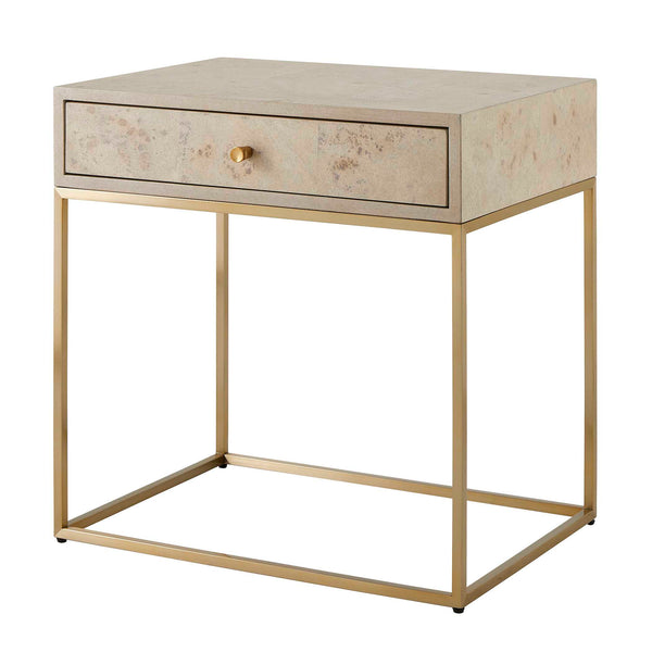 Uttermost Pembrook Modern Side Table With Light Washed Maple Burl Veneer & Sleek Brass Base Finish Brass Mdf,Stainless Steel ,Maple 50174