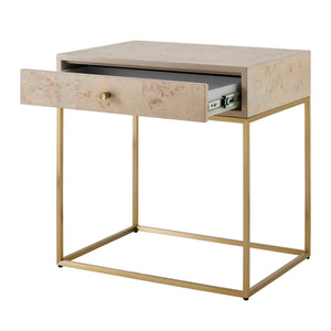 Uttermost Pembrook Modern Side Table With Light Washed Maple Burl Veneer & Sleek Brass Base Finish Brass Mdf,Stainless Steel ,Maple 50174