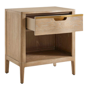 Uttermost Tabi Natural Oak Side Table With Brass Accents, Drawer & Shelf For Modern Living Spaces Brass,Woodtone Oak Wood,Mdf,Oak Veneer,Metal 50165