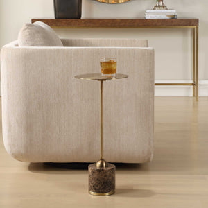 Uttermost Verlin Brass Drink Table - Unique Brushed Brass & Marble Accent, Perfect For Modern Decor Black Marble,Metal 50185