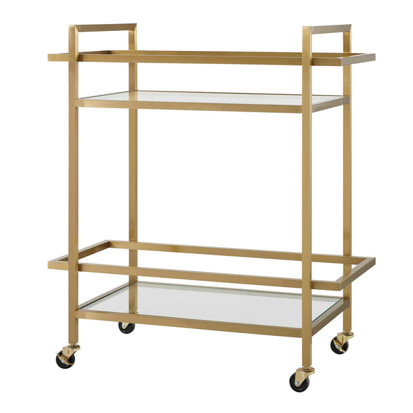 Uttermost Erena Stylish Brass Bar Cart With Glass Shelves For Elegant Entertaining And Display Brass Stainless Steel,Tempered Glass 50205