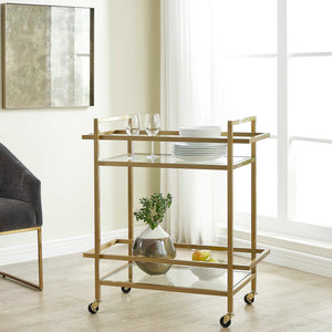 Uttermost Erena Stylish Brass Bar Cart With Glass Shelves For Elegant Entertaining And Display Brass Stainless Steel,Tempered Glass 50205
