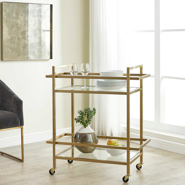 Uttermost Erena Stylish Brass Bar Cart With Glass Shelves For Elegant Entertaining And Display Brass Stainless Steel,Tempered Glass 50205