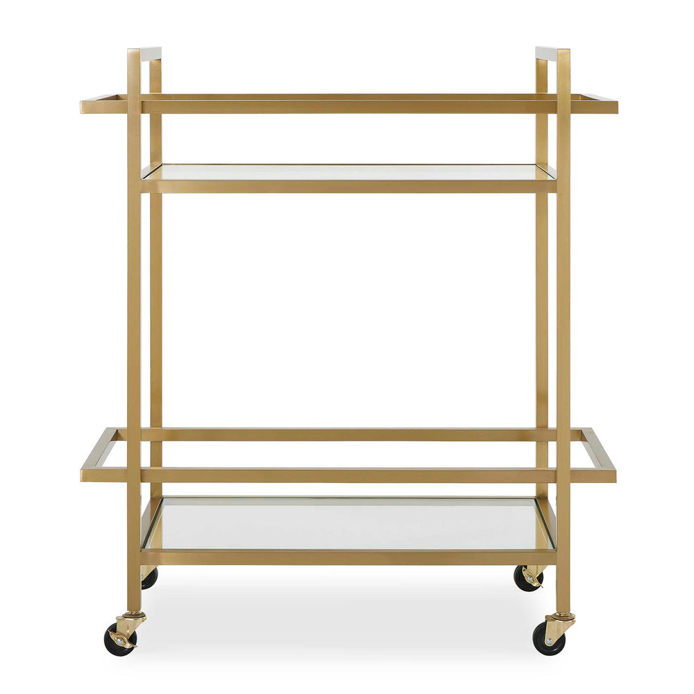 Uttermost Erena Stylish Brass Bar Cart With Glass Shelves For Elegant Entertaining And Display Brass Stainless Steel,Tempered Glass 50205