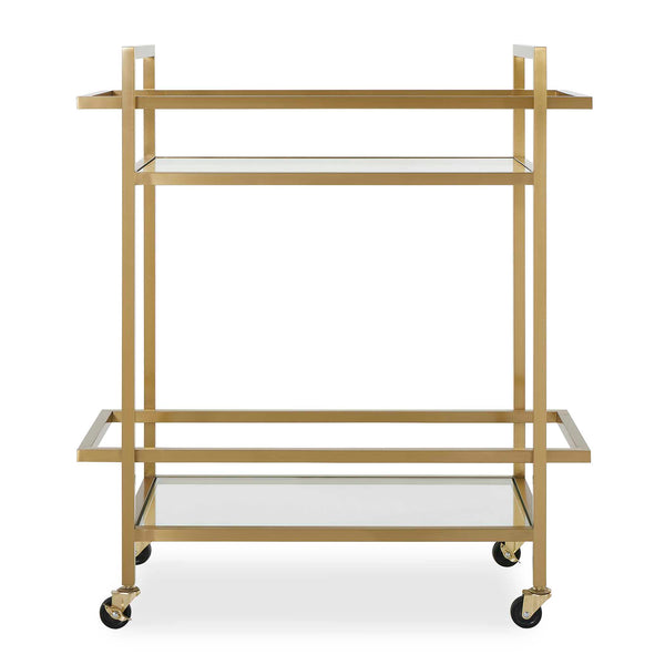 Uttermost Erena Stylish Brass Bar Cart With Glass Shelves For Elegant Entertaining And Display Brass Stainless Steel,Tempered Glass 50205