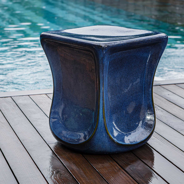 Uttermost Kaz Deep Blue Garden Stool - Stunning Earthenware Design With Unique Glaze & Outdoor Use Blue Earthenware 50208