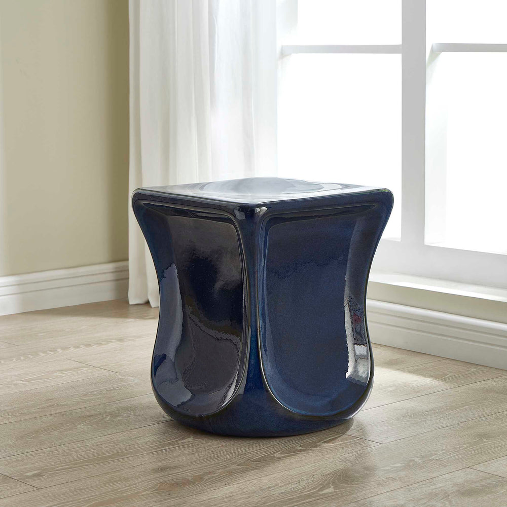 Uttermost Kaz Deep Blue Garden Stool - Stunning Earthenware Design With Unique Glaze & Outdoor Use Blue Earthenware 50208