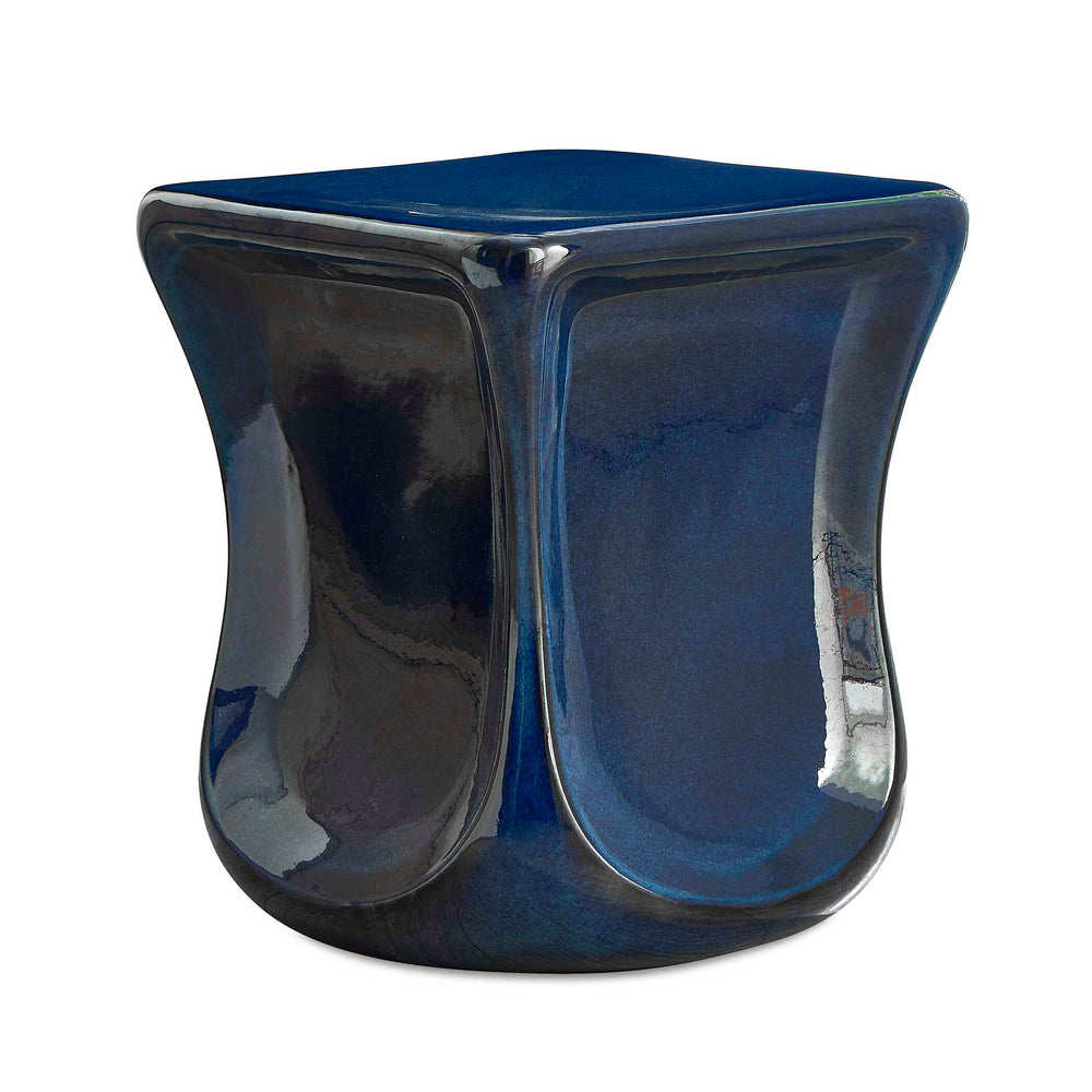 Uttermost Kaz Deep Blue Garden Stool - Stunning Earthenware Design With Unique Glaze & Outdoor Use Blue Earthenware 50208