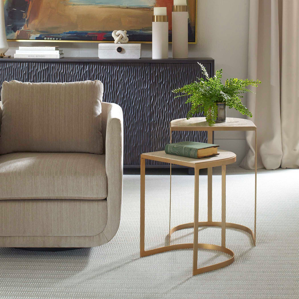Uttermost Uttermost Lindon Travertine Nesting Tables Set/2 — Gold Strap Frame, Natural Stone Tops, Space-Saving Elegance 50246