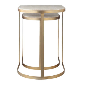 Uttermost Uttermost Lindon Travertine Nesting Tables Set/2 — Gold Strap Frame, Natural Stone Tops, Space-Saving Elegance 50246