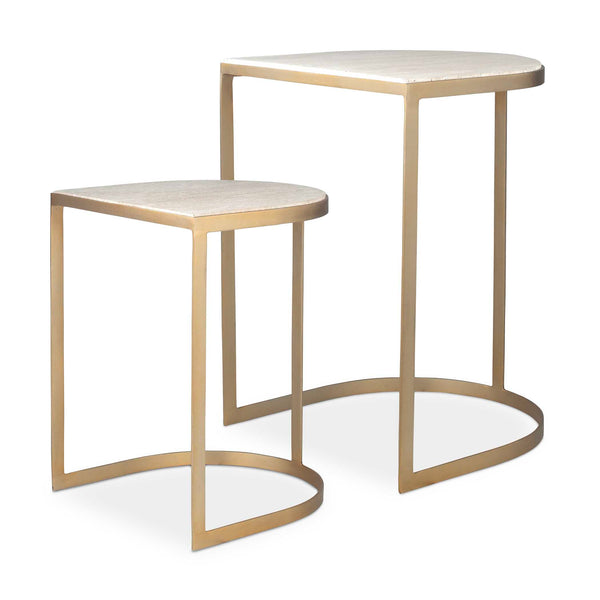 Uttermost Uttermost Lindon Travertine Nesting Tables Set/2 — Gold Strap Frame, Natural Stone Tops, Space-Saving Elegance 50246