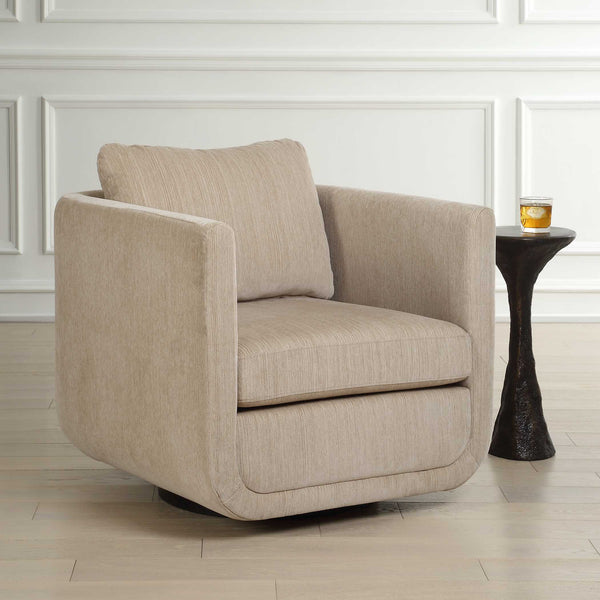 Uttermost Abound Swivel Chair - Elegant Curved Design In Luxurious Porcelain Chenille Upholstery White Plywood,Hardwood,Fabric,Foam,Fiber,Hardware 53024