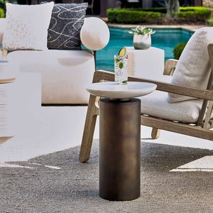 Uttermost Olso Bronze Outdoor Accent Table With Unique White Marble Top – Indoor/Outdoor Elegance Bronze,White Metal,Marble 50218