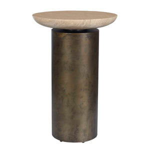 Uttermost Oslo Brass Outdoor Accent Table – Stylish Travertine Top With Unique Iron Base For Versatile Use Brass Metal,Travertine 50222