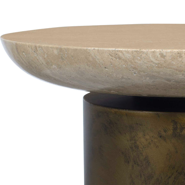 Uttermost Oslo Brass Outdoor Accent Table – Stylish Travertine Top With Unique Iron Base For Versatile Use Brass Metal,Travertine 50222