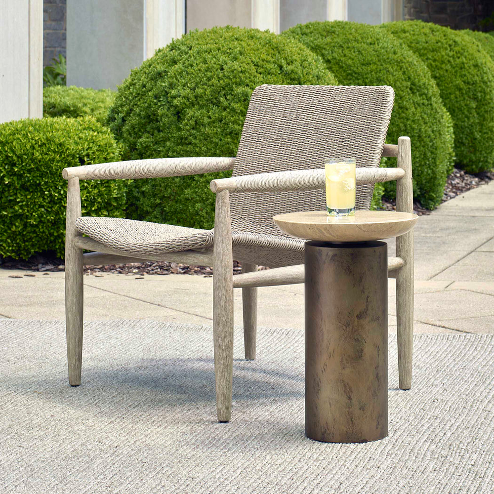 Uttermost Oslo Brass Outdoor Accent Table – Stylish Travertine Top With Unique Iron Base For Versatile Use Brass Metal,Travertine 50222