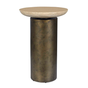 Uttermost Oslo Brass Outdoor Accent Table – Stylish Travertine Top With Unique Iron Base For Versatile Use Brass Metal,Travertine 50222