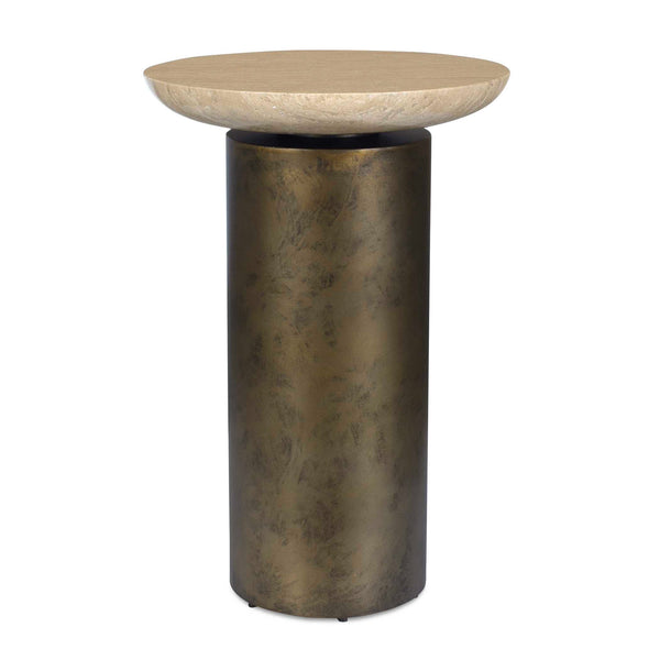 Uttermost Oslo Brass Outdoor Accent Table – Stylish Travertine Top With Unique Iron Base For Versatile Use Brass Metal,Travertine 50222