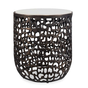 Uttermost Striking Marble Outdoor Side Table With Elegant Bronze Base For Indoor And Outdoor Use Black,White Metal,White Banswara Marble 50227