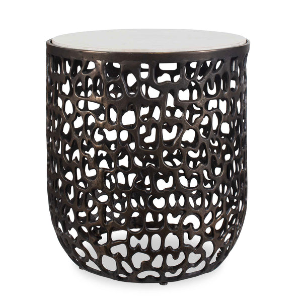 Uttermost Striking Marble Outdoor Side Table With Elegant Bronze Base For Indoor And Outdoor Use Black,White Metal,White Banswara Marble 50227