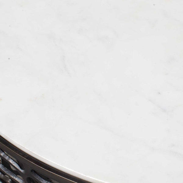 Uttermost Striking Marble Outdoor Side Table With Elegant Bronze Base For Indoor And Outdoor Use Black,White Metal,White Banswara Marble 50228