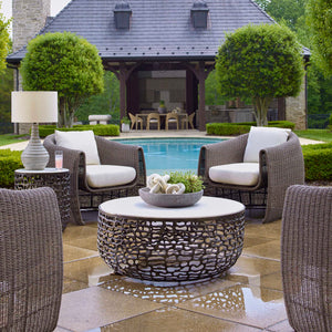 Uttermost Striking Marble Outdoor Side Table With Elegant Bronze Base For Indoor And Outdoor Use Black,White Metal,White Banswara Marble 50228