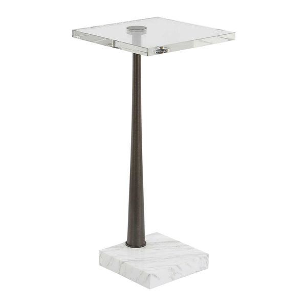 Uttermost Pelton Marble & Glass Drink Table - Elegant Natural Design With Unique Veining, Black Base Bronze,White Marble,Iron 50159