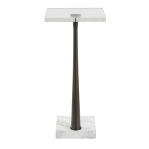 Uttermost Pelton Marble & Glass Drink Table - Elegant Natural Design With Unique Veining, Black Base Bronze,White Marble,Iron 50159