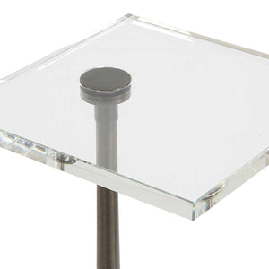 Uttermost Pelton Marble & Glass Drink Table - Elegant Natural Design With Unique Veining, Black Base Bronze,White Marble,Iron 50159