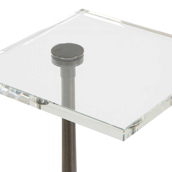 Uttermost Pelton Marble & Glass Drink Table - Elegant Natural Design With Unique Veining, Black Base Bronze,White Marble,Iron 50159