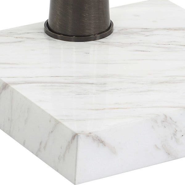 Uttermost Pelton Marble & Glass Drink Table - Elegant Natural Design With Unique Veining, Black Base Bronze,White Marble,Iron 50159