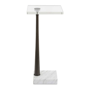 Uttermost Pelton Marble & Glass Drink Table - Elegant Natural Design With Unique Veining, Black Base Bronze,White Marble,Iron 50159