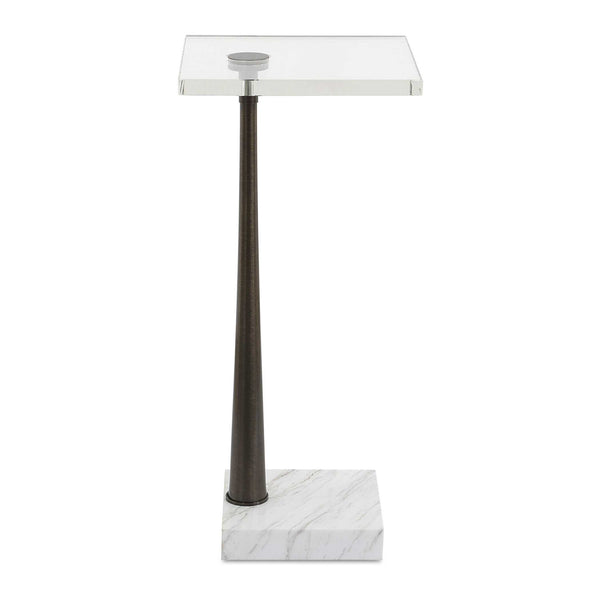 Uttermost Pelton Marble & Glass Drink Table - Elegant Natural Design With Unique Veining, Black Base Bronze,White Marble,Iron 50159