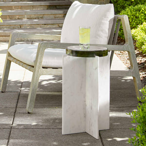 Uttermost Olina Luxurious Marble Accent Table With Unique Design For Indoor/Outdoor Use White Marble & Glass 50209