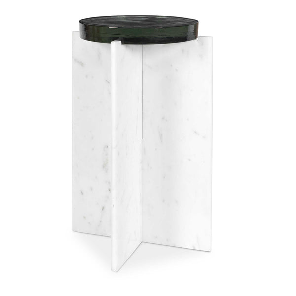 Uttermost Olina Luxurious Marble Accent Table With Unique Design For Indoor/Outdoor Use White Marble & Glass 50209