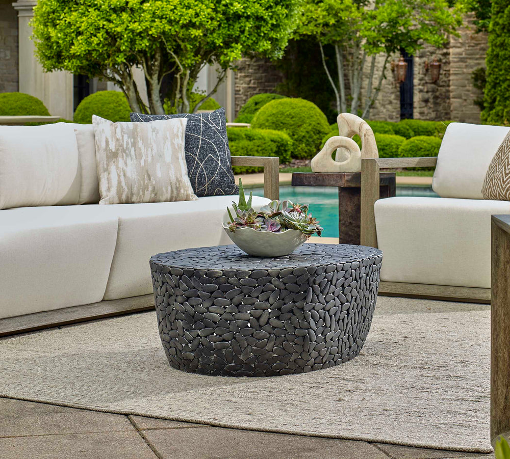 Uttermost Rivington Outdoor Coffee Table - Durable Weather-resistant Design With Unique River Rock Style Black Aluminium 50221