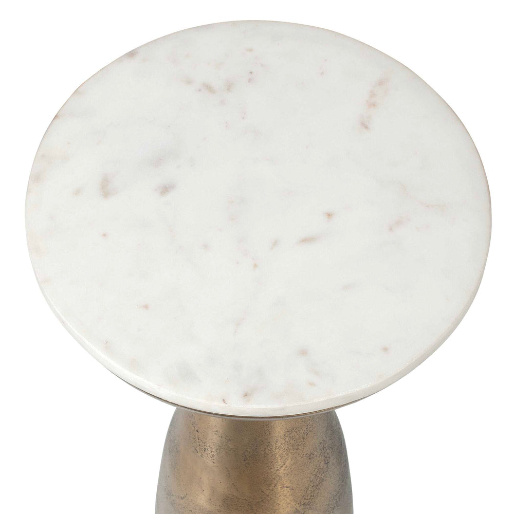 Uttermost Uttermost Torin White Marble Drink Table With Antique Brass Pedestal Base, 18" Dia X 20" H, Unique Veining 50250