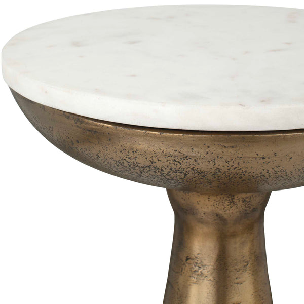 Uttermost Uttermost Torin White Marble Drink Table With Antique Brass Pedestal Base, 18" Dia X 20" H, Unique Veining 50250