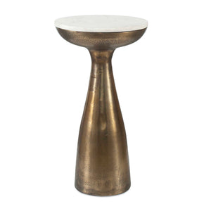 Uttermost Uttermost Torin White Marble Drink Table With Antique Brass Pedestal Base, 18" Dia X 20" H, Unique Veining 50250