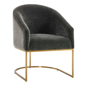 Uttermost Hanni Charcoal Dining Chair With Sleek Brass Frame And Luxurious Velvet Barrel Seat Design Gold,Gray Fabric,Hardwood,Plywood,Foam,Stainless Steel 23926