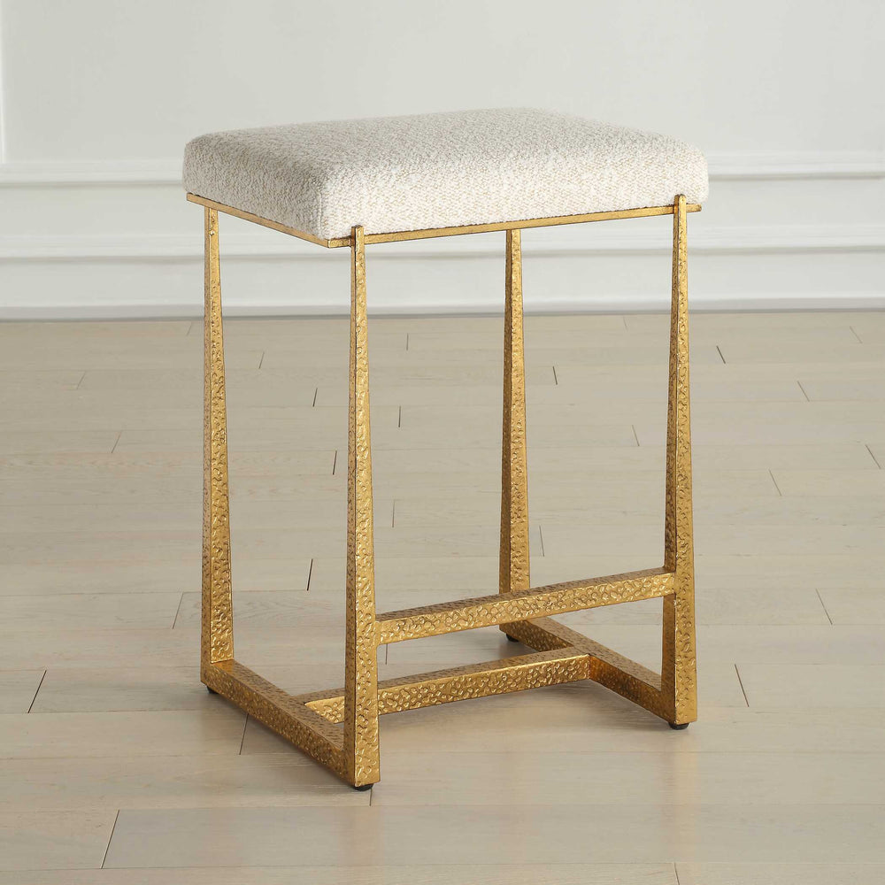 Uttermost Uttermost Midas Counter Stool With Textured Antique Iron Base And Driftwood Upholstered Seat, Plush Comfort Gold,White 53030