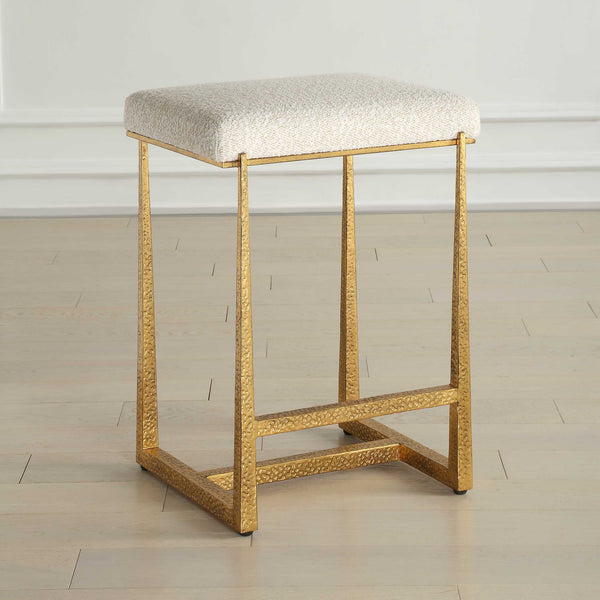 Uttermost Uttermost Midas Counter Stool With Textured Antique Iron Base And Driftwood Upholstered Seat, Plush Comfort Gold,White 53030