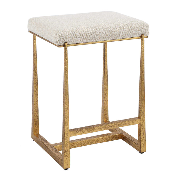 Uttermost Uttermost Midas Counter Stool With Textured Antique Iron Base And Driftwood Upholstered Seat, Plush Comfort Gold,White 53030
