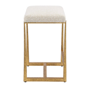 Uttermost Uttermost Midas Counter Stool With Textured Antique Iron Base And Driftwood Upholstered Seat, Plush Comfort Gold,White 53030