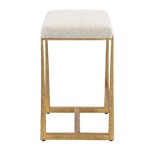 Uttermost Uttermost Midas Counter Stool With Textured Antique Iron Base And Driftwood Upholstered Seat, Plush Comfort Gold,White 53030
